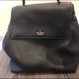Kate Spade Black Leather Backpack with Gold Details